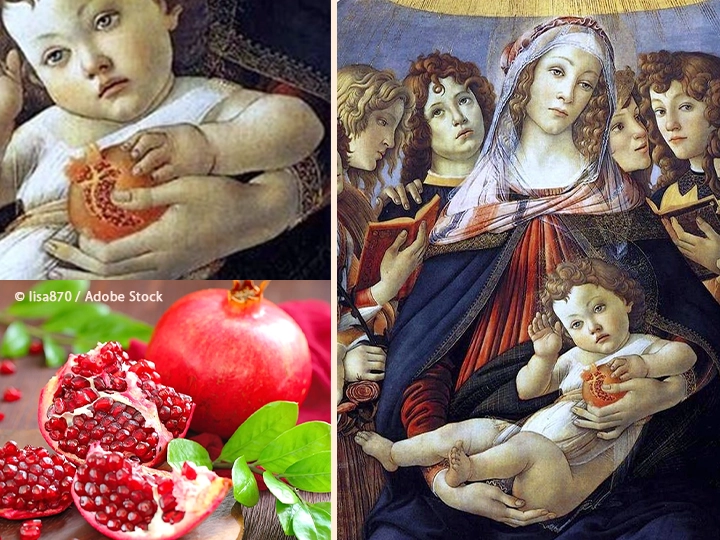 左下:© lisa870 / Adobe Stock 右:Sandro Botticelli《ザクロの聖母》(Public Domain, Wikimedia Commons)