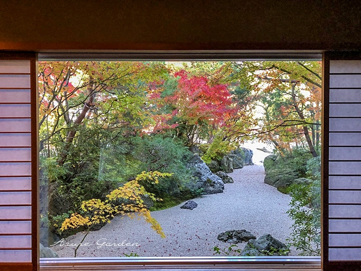 窓枠が額縁のように庭園を切り取る風景