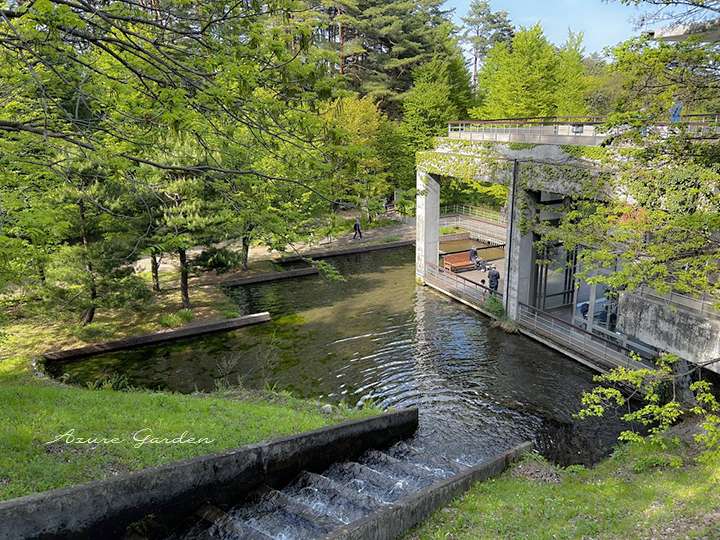 新緑と水の景色を楽しめる、開放感あふれる展望テラス。