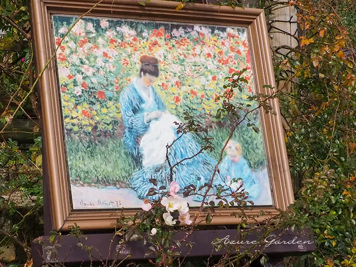 ローズガーデンに展示されたモネ《カミーユ・モネと子供》｜ガーデンミュージアム比叡