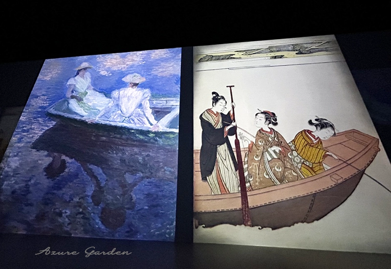 モネ《舟遊び》と鈴木春信の浮世絵の比較